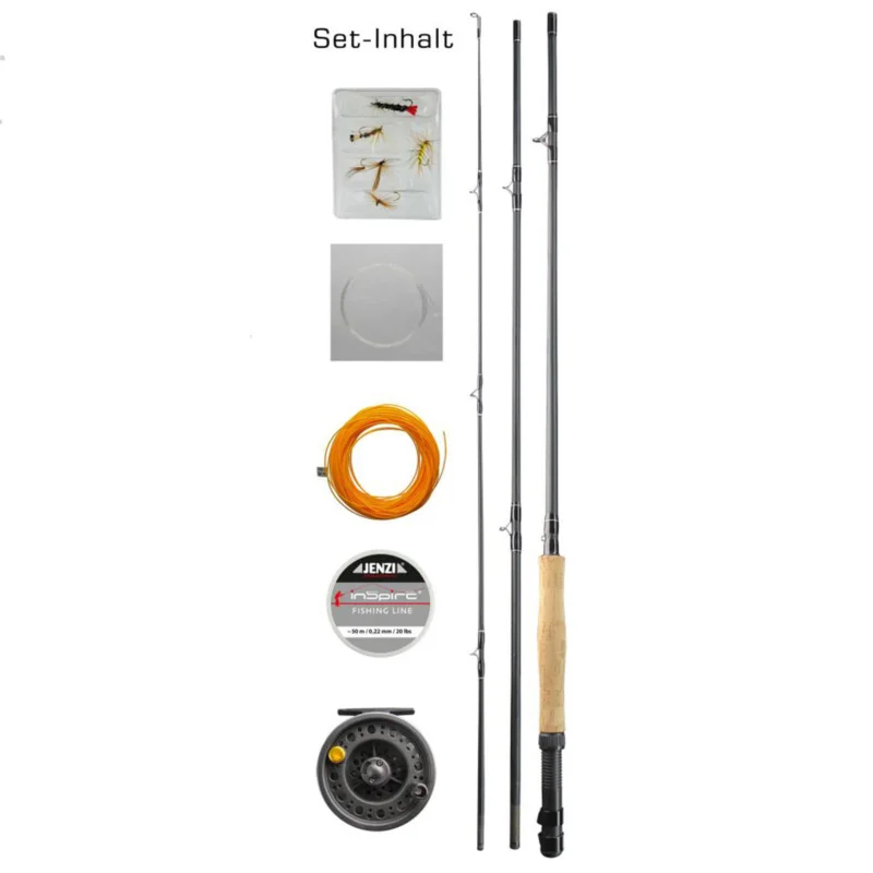 Bestpreis Jenzi Fliegenfischen Combo 2,40m Rute & Rolle & Schnur & Zubehör Angelset