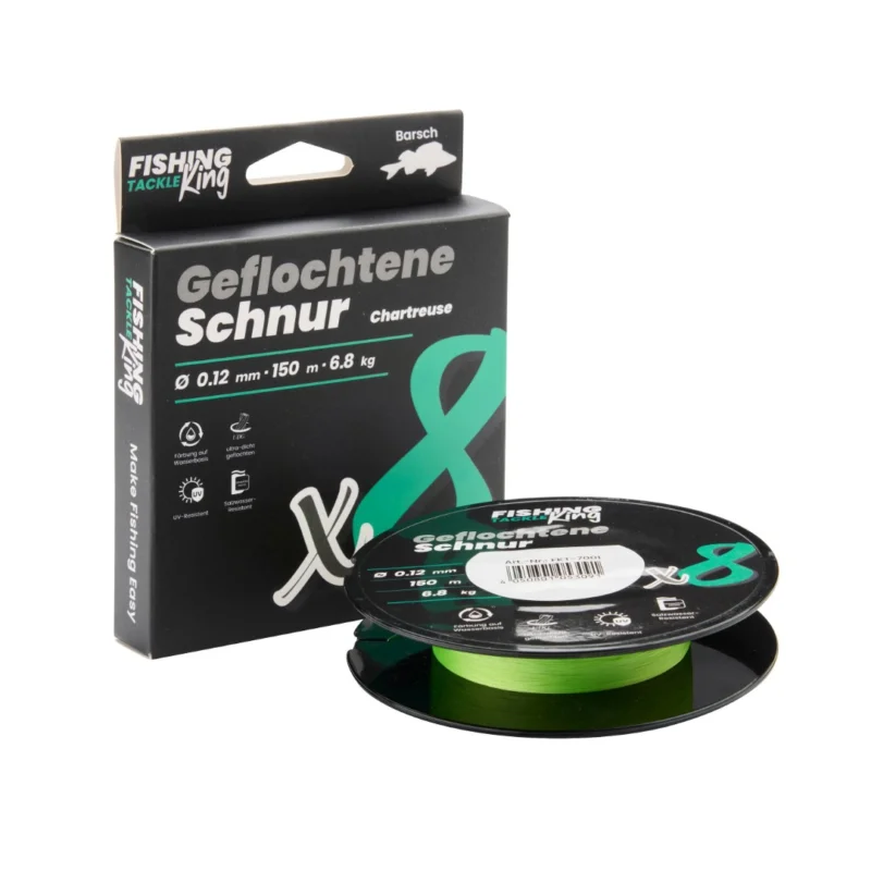 Fishing-King Tackle 8-fach Geflochtene Schnur Chartreuse 150m 0,12mm Barsch Schneller Versand