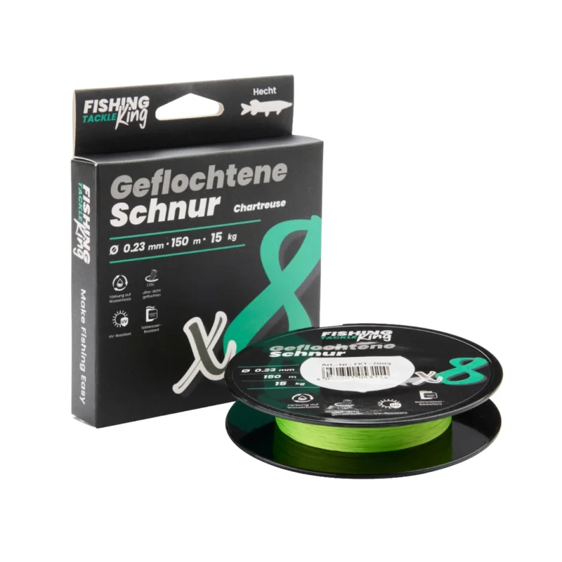 Kracherpreis Fishing-King Tackle 8-fach Geflochtene Schnur Chartreuse 150m 0,23mm Hecht
