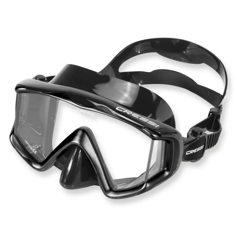 Cressi Liberty Triside Maske - schwarzes Silikon, 3-Glas Bauweise Neu