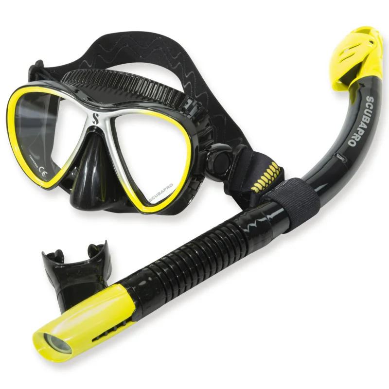 Markenware Exklusives Schnorchelset Synergy Trufit mit Trockenschnorchel schwarz gelb
