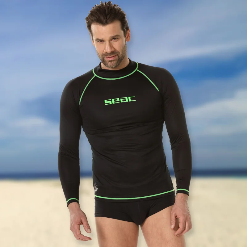 Seac T-Sun Rash Guard Men schwarz grün- Sonnenschutzshirt langarm UPF 50+ Top-Preis