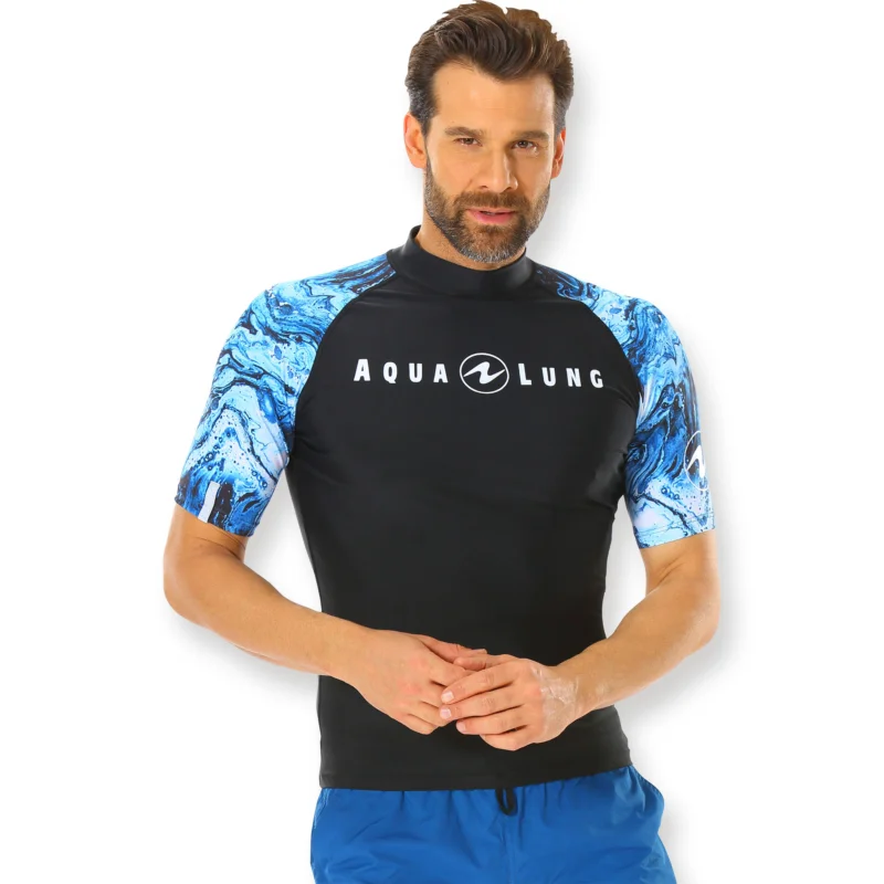 Letzte Chance Aqualung Rash Guard Aqua Herren schwarzblau - kurzarm UPF 50+