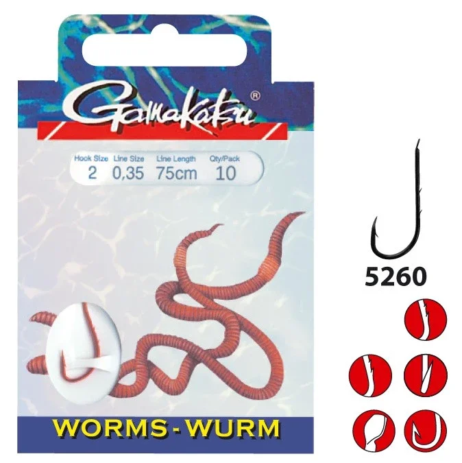 Begrenztes Angebot Gamakatsu gebundene Haken Tauwurm BKD-5260R #6 75cm 0,28mm