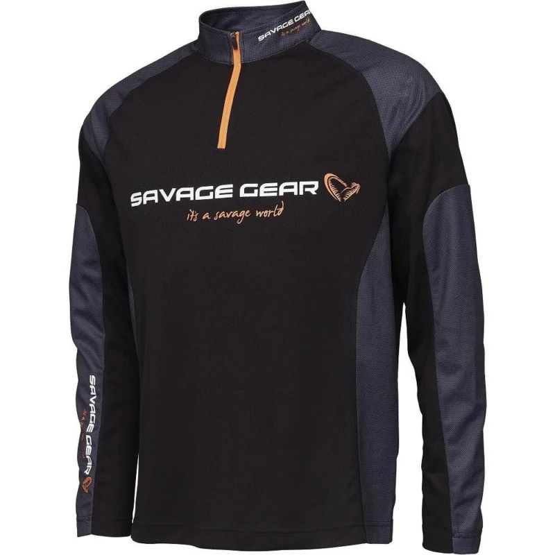 Savage Gear Tournament Gear Shirt 1/2 ZIP Gr. S Black Ink Angelshirt Angeln Expressversand