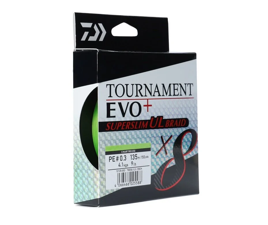Neue Kollektion Daiwa Tournament X8 Schnur EVO+ SUPER SLIM UL Braid PE0.5 6,4Kg 135m CH geflochtene Schnur